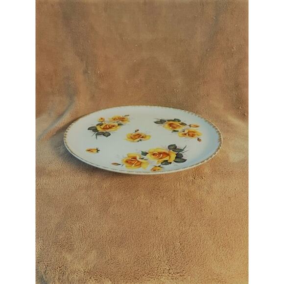 Vintage Early Mid-Century Yellow Rose 24Kt Edged 10.5" Plate - Picture 5 of 5